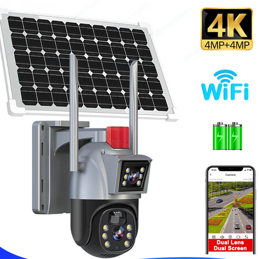 Yourogen Wireless WiFi Solar Camera 4K, 8MP, Dual Lens Dual Screen, V380