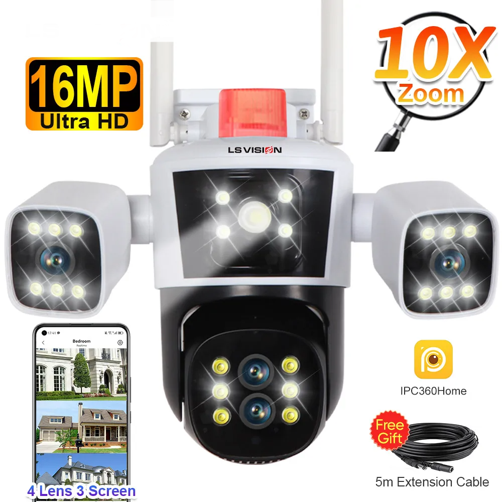 Yourogen 16MP 10X Zoom WiFi Three Screens IP Camera, 8K UHD, Waterproof