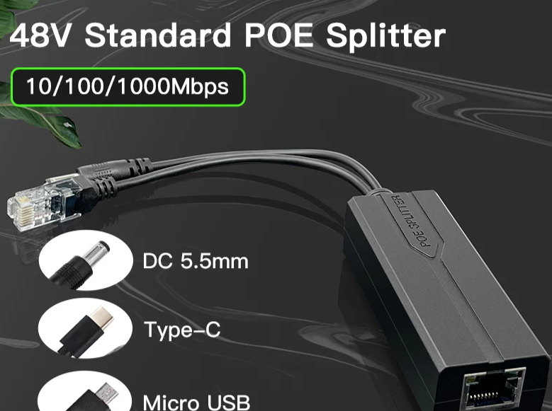 Yourogen Standard POE Splitter 48V to 5V 12V 1.2A 2.2A Micro USB tpye-C 100M/1000M POE Camera Injector Power Supply