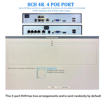 Yourogen Video Recorder Supports up to 10 x 8MP/4K IP Cameras 4/8 Channel