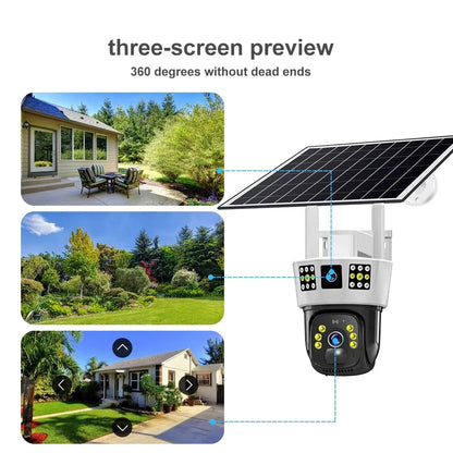 Yourogen 3 Screens, Dual Lens V380 Pro 12MP 6K PTZ 4G SIM Card Solar Powered  Waterproof Solar, WIFI