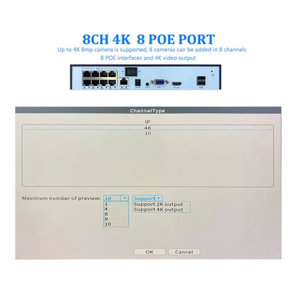 Yourogen H.265+ 4CH 8CH POE NVR For IP Security Surveillance Camera CCTV System 2MP 5MP 8MP 4K Audio Video Recorder Face Detect