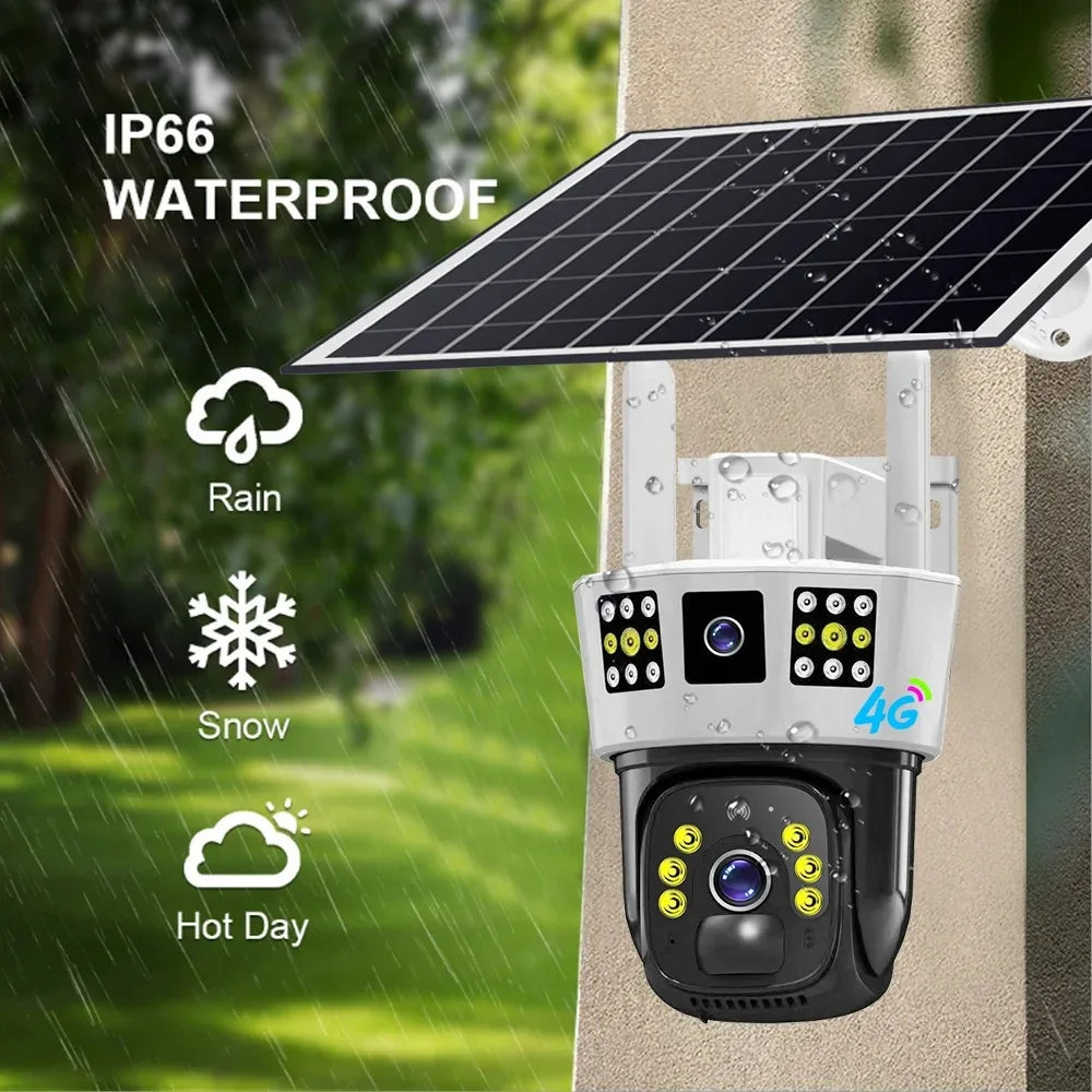 Yourogen 3 Screens, Dual Lens V380 Pro 12MP 6K PTZ 4G SIM Card Solar Powered  Waterproof Solar, WIFI