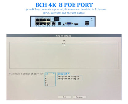 Yourogen Video Recorder Supports up to 10 x 8MP/4K IP Cameras 4/8 Channel