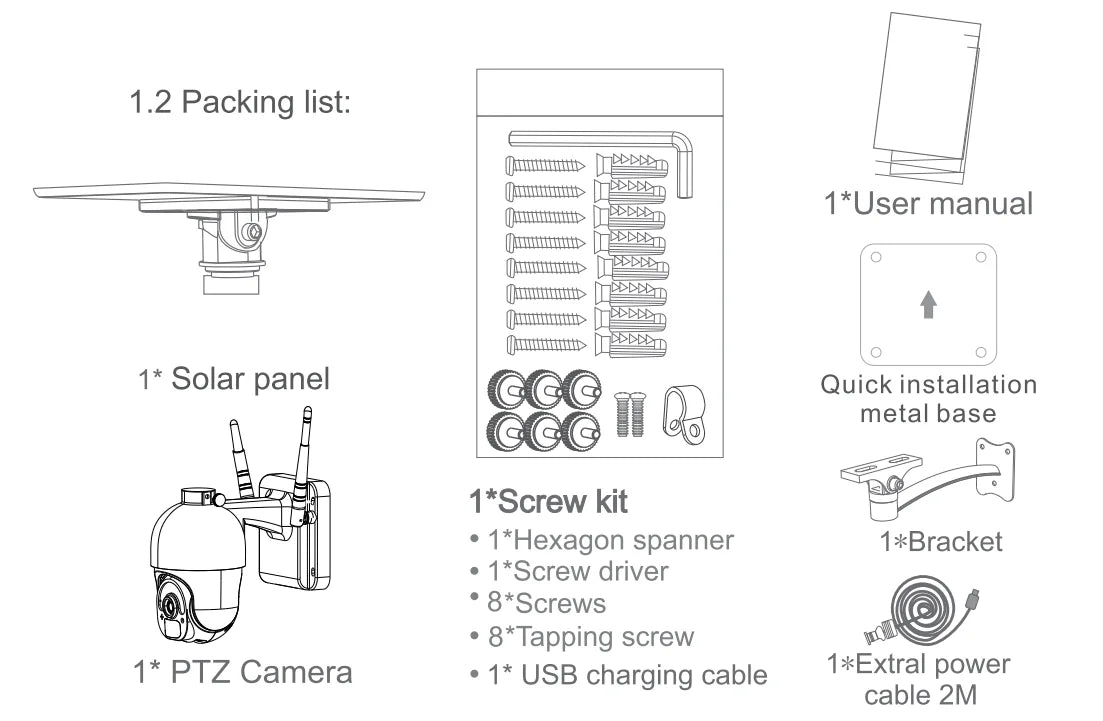 Yourogen  Solar Camera Surveillance CCTV  Two-Way Voice Intrusion Alarm PTZ IP, Wifi / 4G Version 1080P