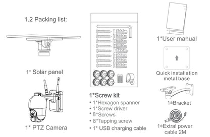 Yourogen  Solar Camera Surveillance CCTV  Two-Way Voice Intrusion Alarm PTZ IP, Wifi / 4G Version 1080P