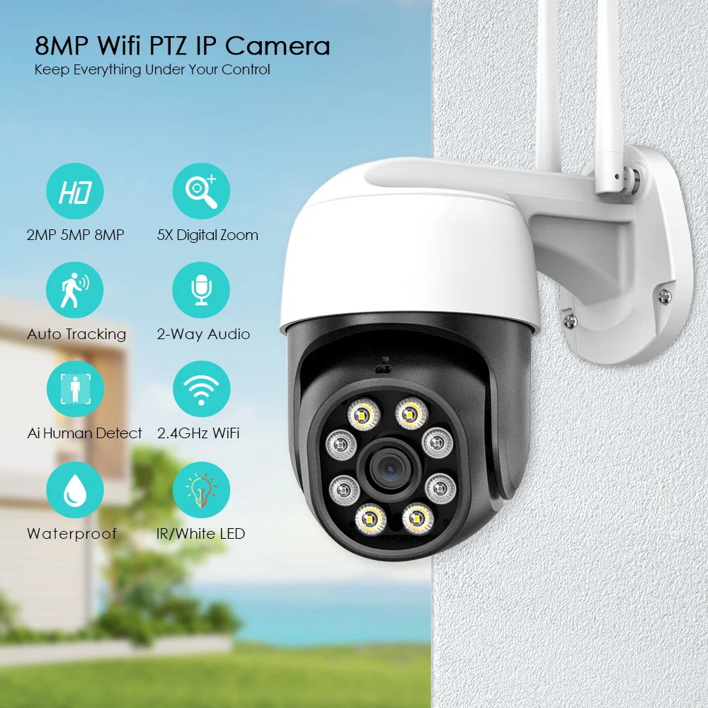 Yourogen Security Wifi Camera 8MP 4K IP Camera 5MP HD Outdoor 1080P Infrared Night Vision