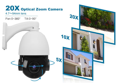 Yourogen 4K 8MP Outdoor PTZ POE IP Camera Security 20X Speed Dome, IR Night Vision