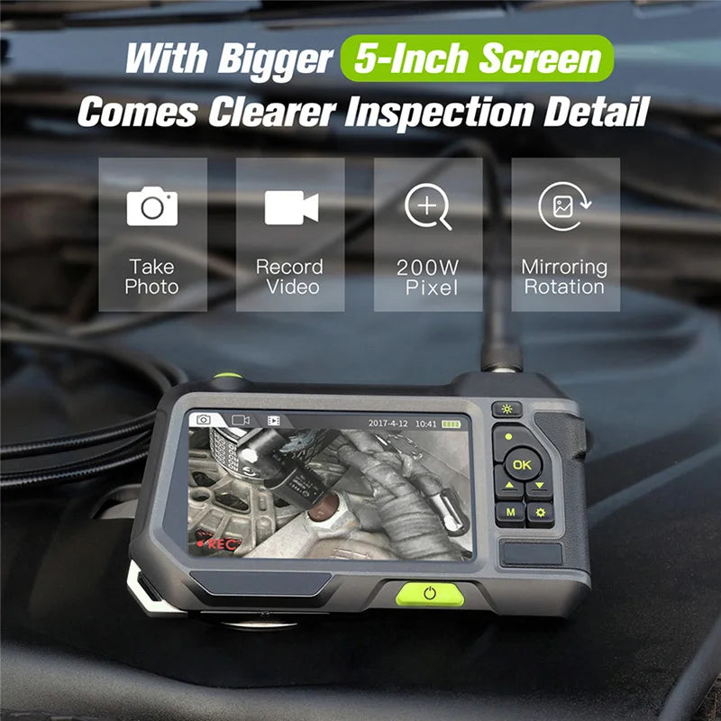 Yourogen Dual Lens Endoscope Camera with 5-Inch IPS LCD Monitor Industrial Waterproof Borescope Inspection Camera With 6 LED Toolbox