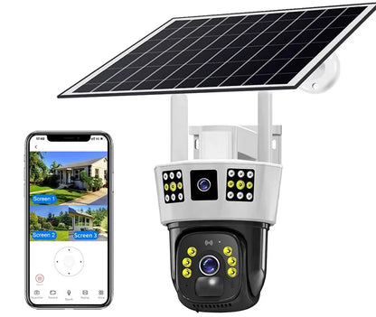 Yourogen 3 Screens, Dual Lens V380 Pro 12MP 6K PTZ 4G SIM Card Solar Powered  Waterproof Solar, WIFI