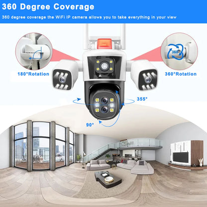 Yourogen  WiFi IP Camera Outdoor 6K Four Lens Three Screens Human Auto Tracking 8K 16MP 10X Zoom