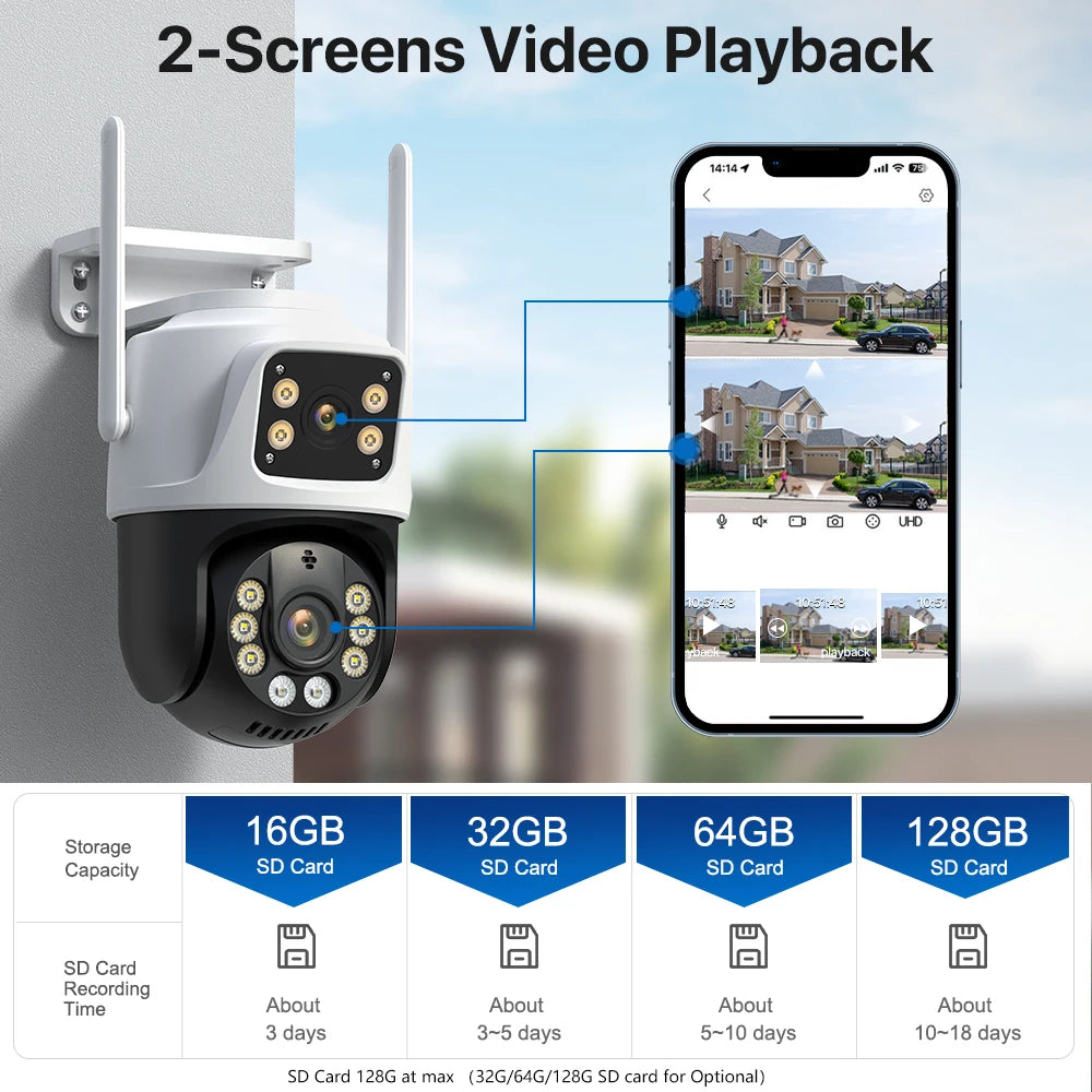 Yourogen Outdoor Wifi Camera, 8MP, Dual Lens, Dual Screen, AI Auto Tracking