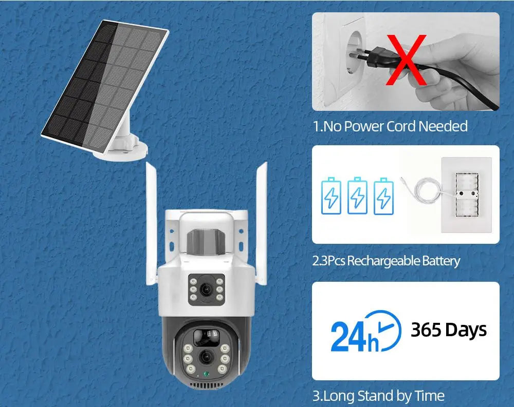 Yourogen 4K Solar wifi Camera Security System, 5MP, 10CH, 2 Way Audio, Battery Powered PTZ IP Camera Set