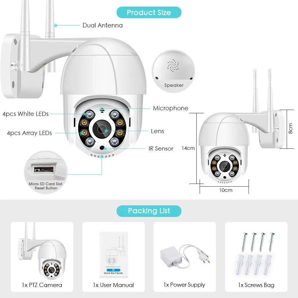 Yourogen Wifi IP Camera 5MP 1080MP 4X Zoom  Color IR Night Vision