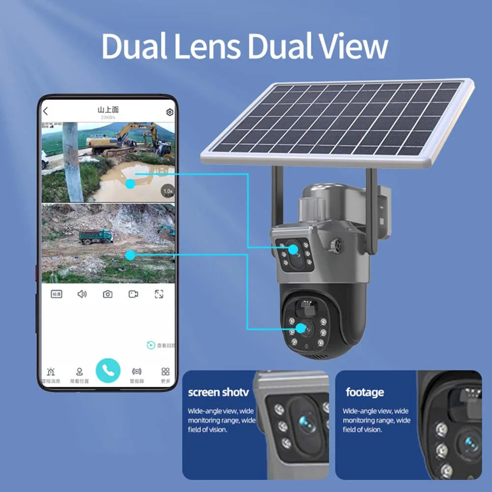 Yourogen 4K 8MP WiFi Solar Camera Dual Lens Dual Screens PIR Human Detection