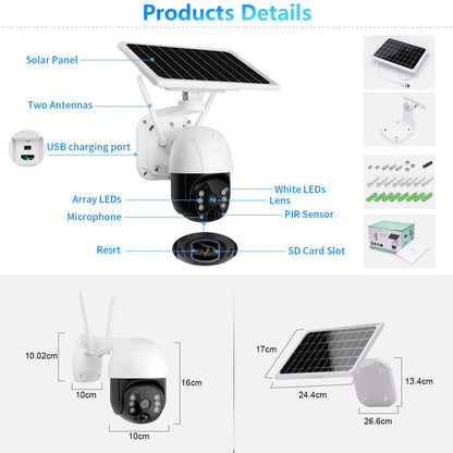 Yourogen  Solar Wifi/4G PTZ Camera Two-Way Audio Humanoid Motion Detection 4X digital zoom IP66 outdoor waterproof Monitor