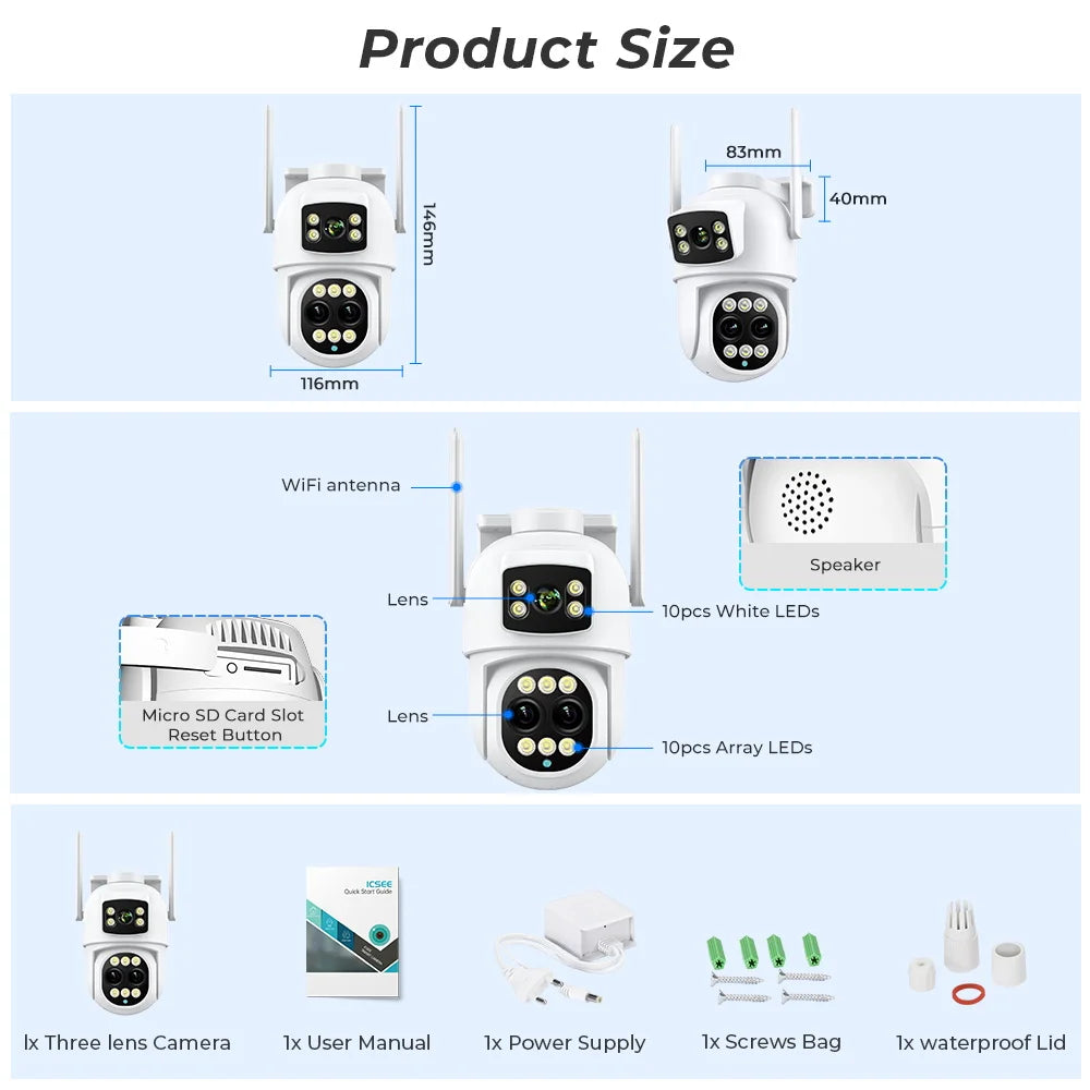 Yourogen 9MP PTZ Wifi Camera Dual Screen 8X Digital Zoom Human Detection