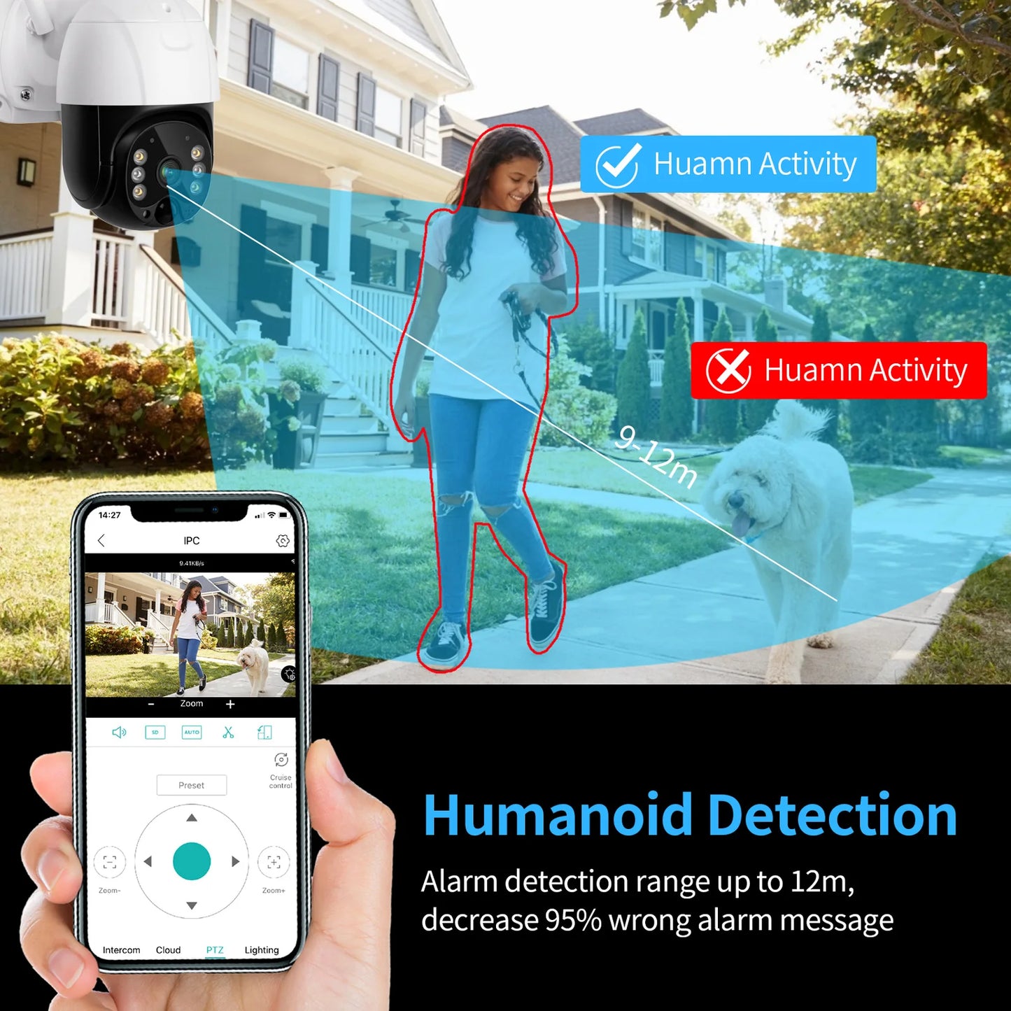 Yourogen  Solar Wifi/4G PTZ Camera Two-Way Audio Humanoid Motion Detection 4X digital zoom IP66 outdoor waterproof Monitor