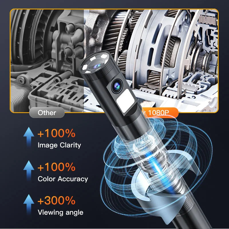 Yourogen Industrial Endoscope 360° Auto Rotation Camera Steering Dual Lens 5'' Screen Inspection Borescope Rigid Cable