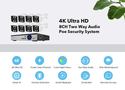 Yourogen 8CH 4K 8MP Security Camera System, Waterproof, Colorful Night