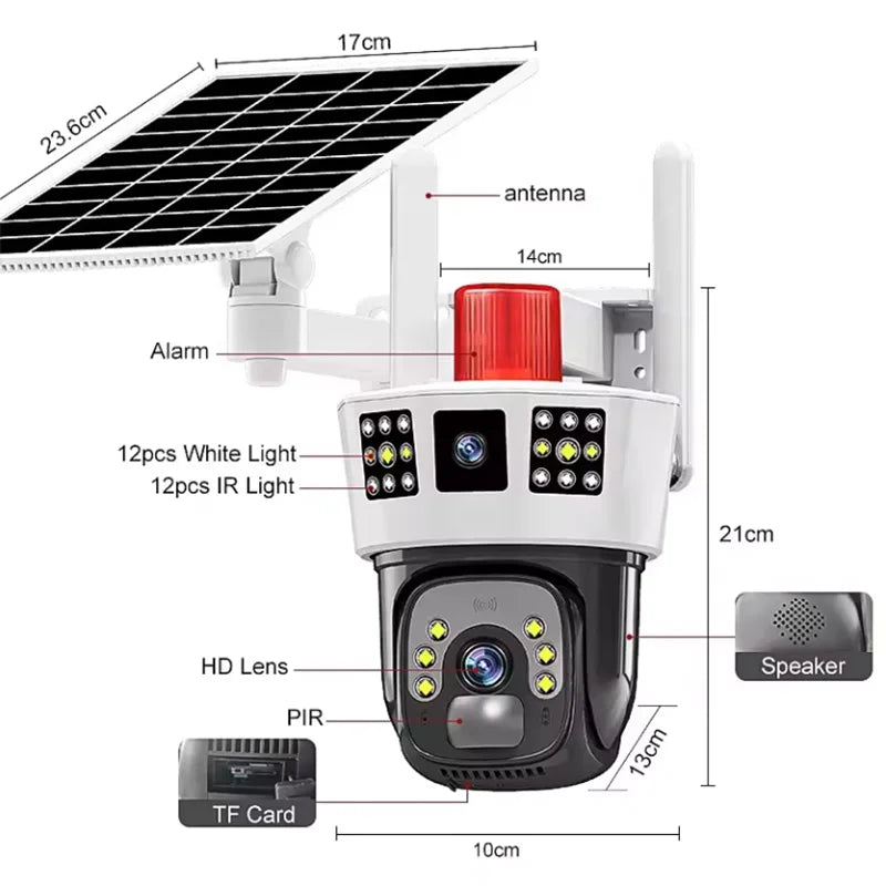 Yourogen 3 Screens, Dual Lens V380 Pro 12MP 6K PTZ 4G SIM Card Solar Powered  Waterproof Solar, WIFI