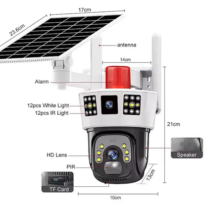 Yourogen 3 Screens, Dual Lens V380 Pro 12MP 6K PTZ 4G SIM Card Solar Powered  Waterproof Solar, WIFI