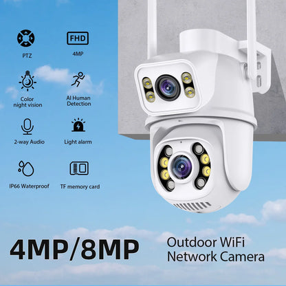 Yourogen 4K 8MP Outdoor Night Vision Dual Screen PTZ Wifi Camera Human Detection 4MP