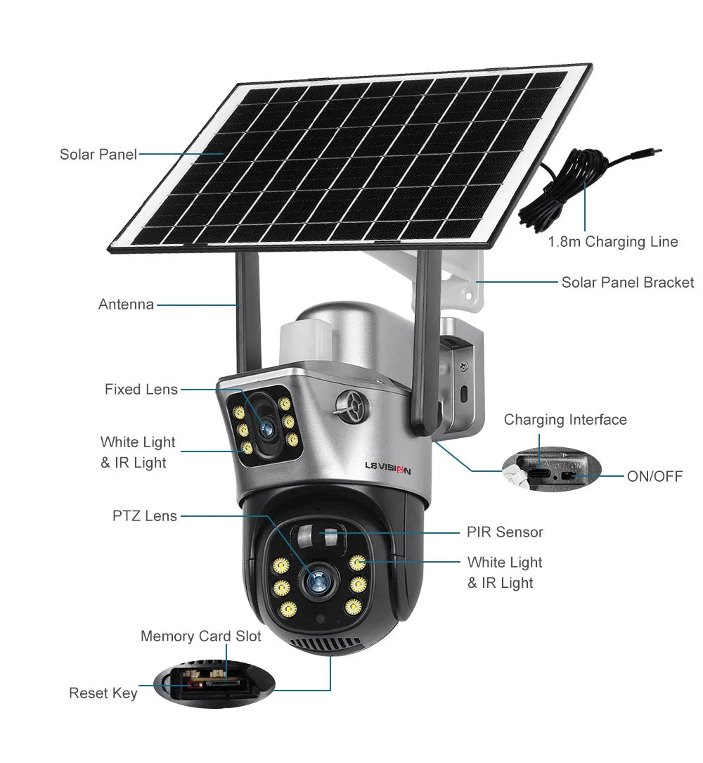 Yourogen Wifi IP Camera 4K 8MP Solar Camera Dual Lens Dual Screen Battery