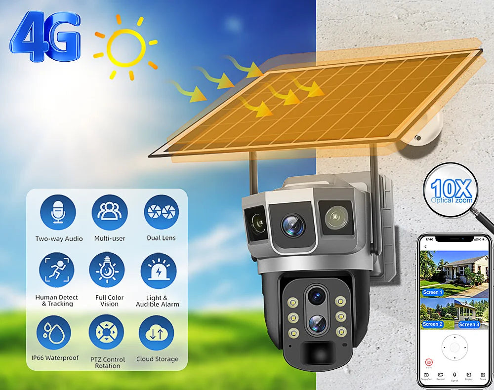 Yourogen 4G Solar Camera Wireless, Human Detect, 10X Optical Zoom, Waterproof