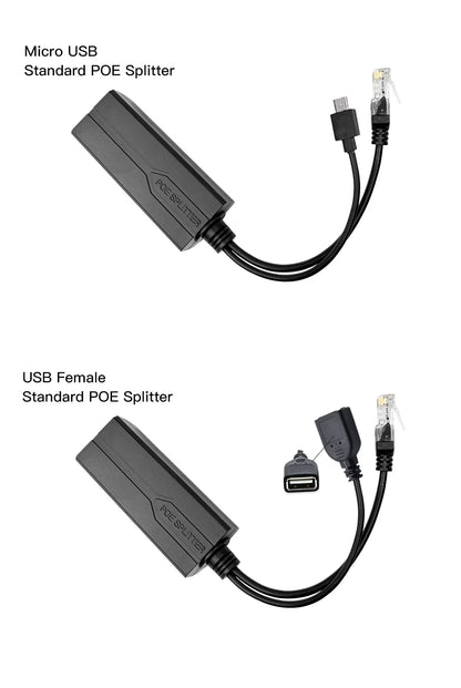 Yourogen Standard POE Splitter 48V to 5V 12V 1.2A 2.2A Micro USB tpye-C 100M/1000M POE Camera Injector Power Supply