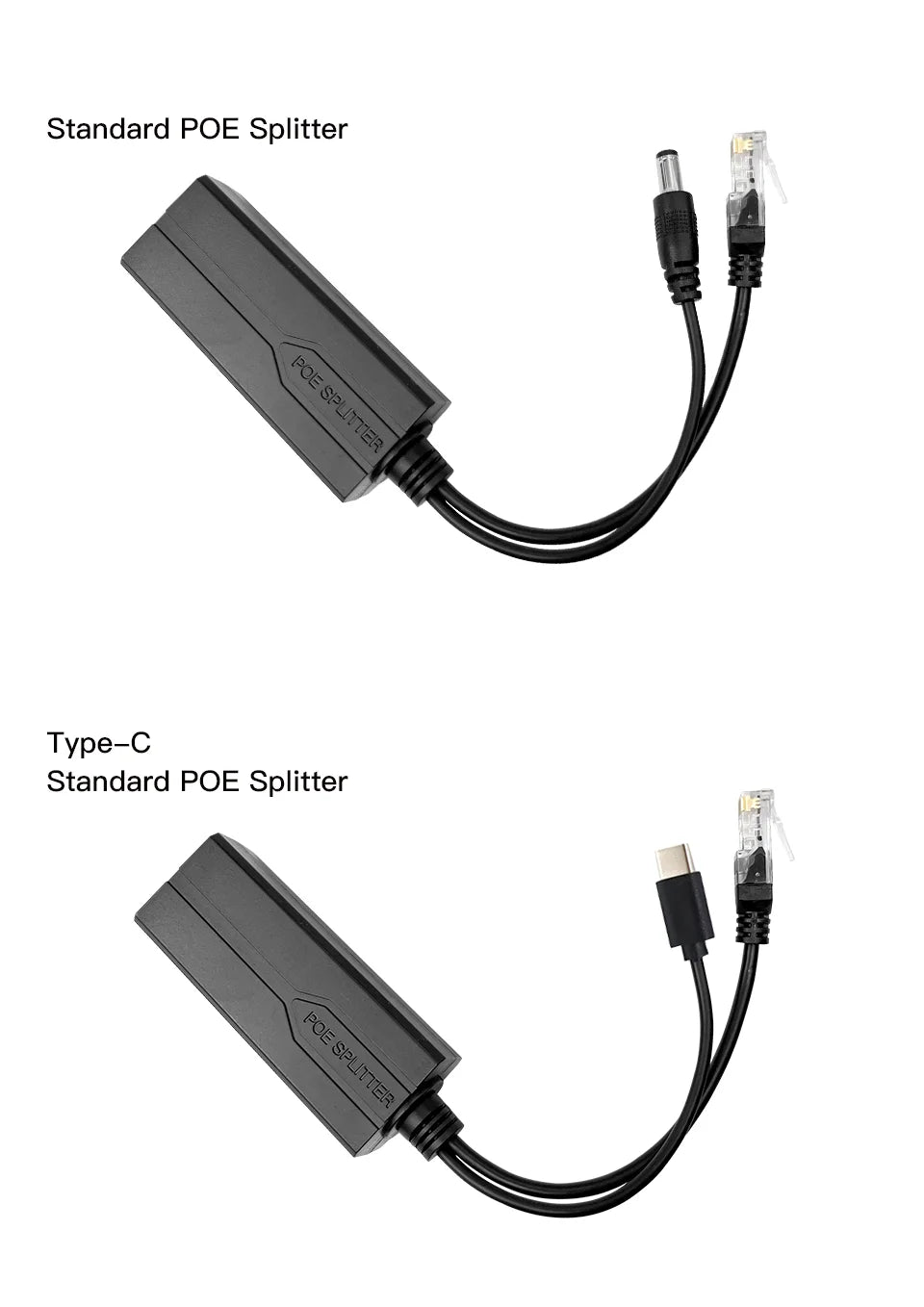 Yourogen Standard POE Splitter 48V to 5V 12V 1.2A 2.2A Micro USB tpye-C 100M/1000M POE Camera Injector Power Supply