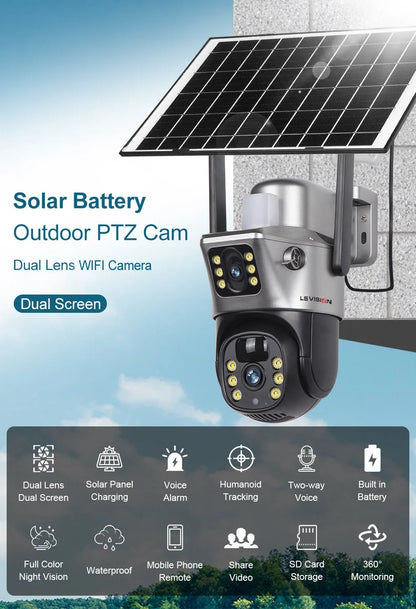 Yourogen Wifi IP Camera 4K 8MP Solar Camera Dual Lens Dual Screen Battery