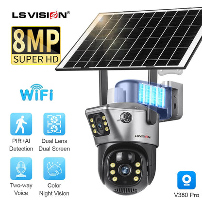 Yourogen Wifi IP Camera 4K 8MP Solar Camera Dual Lens Dual Screen Battery