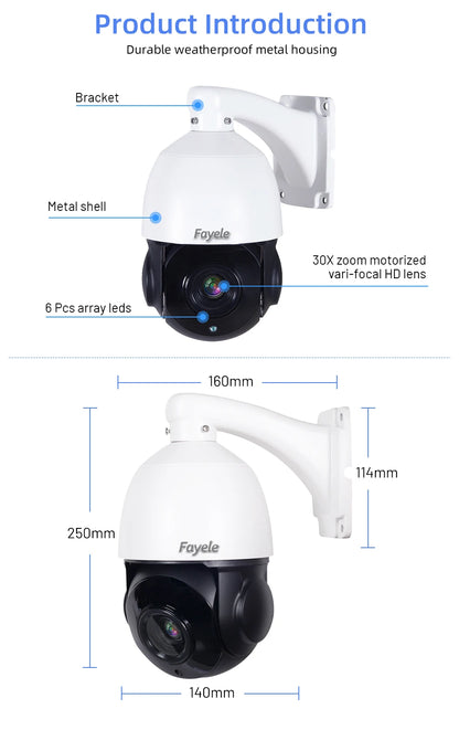 Yourogen 4MP PTZ Camera Human Auto Tracking 30X Zoom 2Way Audio Video