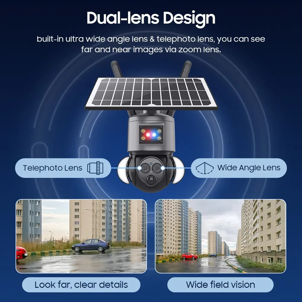 Yourogen 4K 8MP Solar PTZ Camera WIFI Dual Lens 4G SIM Outdoor wireless Surveillance Cam