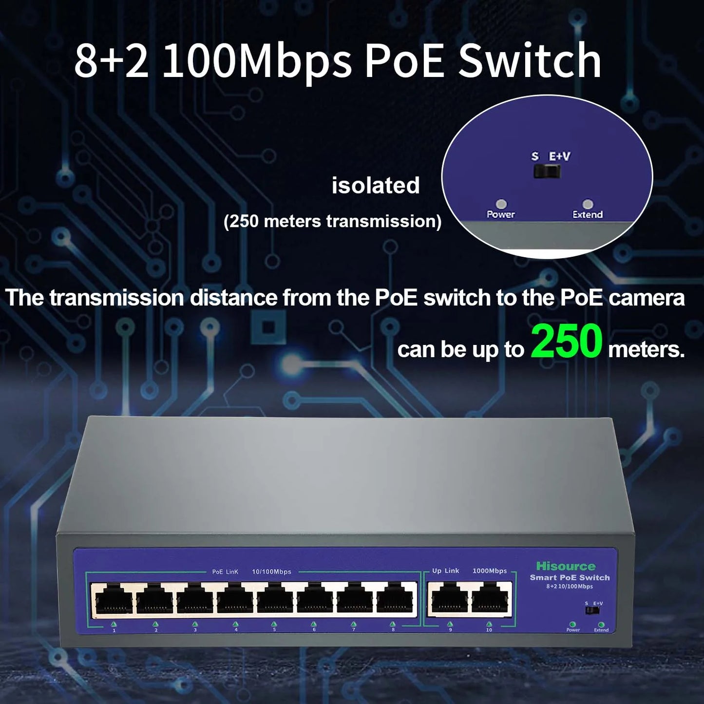 Yourogen Ethernet Fast Switch High Power 120W POE Switch IEEE 802.3af/at with VLAN for IP Camera 4 6 8 9 Port 10/100Mbps