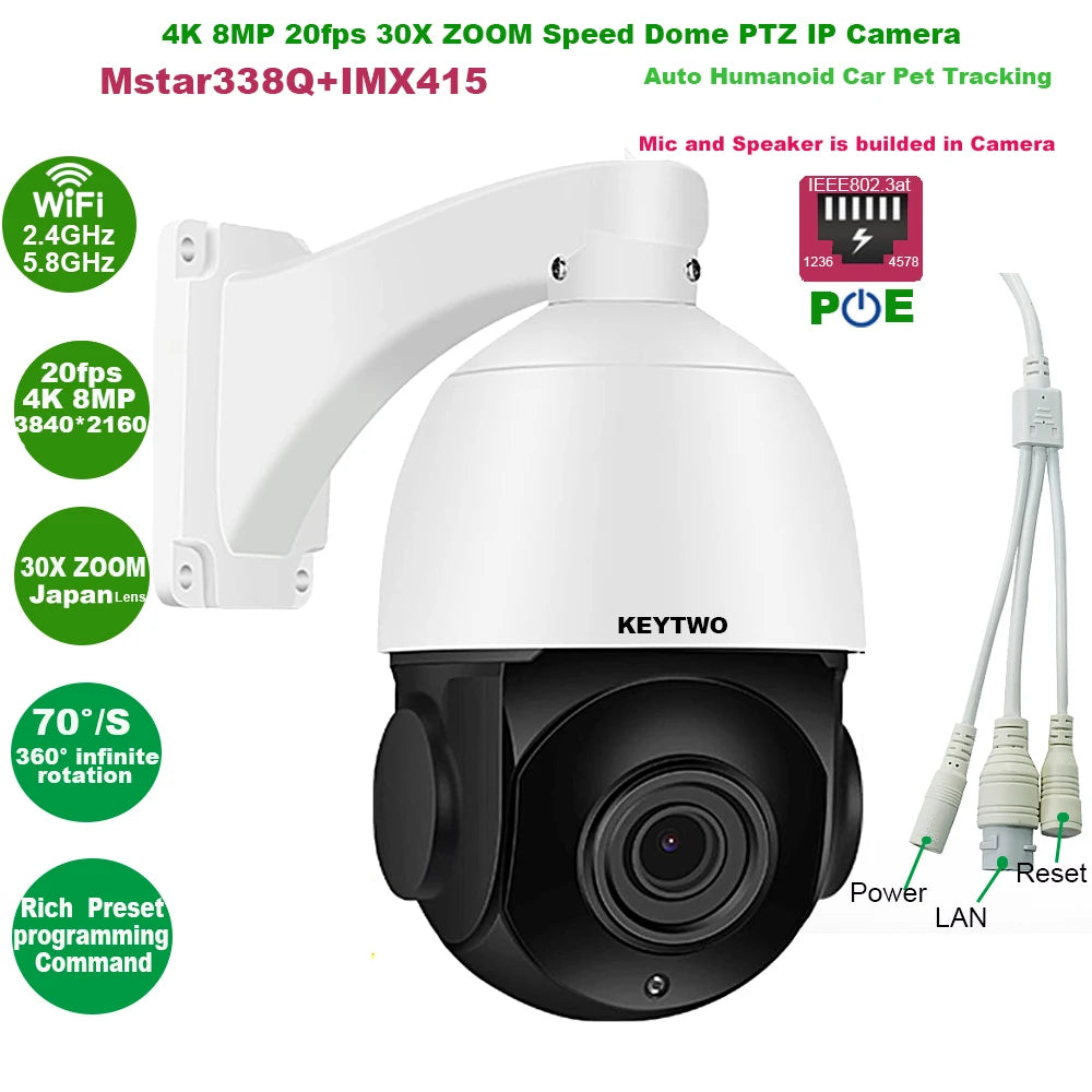 Yourogen 8MP 5MP wifi POE 30X ZOOM Human Auto Track Dual light MIC Speaker