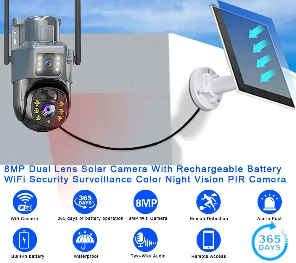 Yourogen 4K 8MP Dual Lens Solar Camera WiFi  Panel Auto Tracking PIR Detection