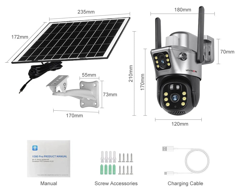 Yourogen Wifi IP Camera 4K 8MP Solar Camera Dual Lens Dual Screen Battery