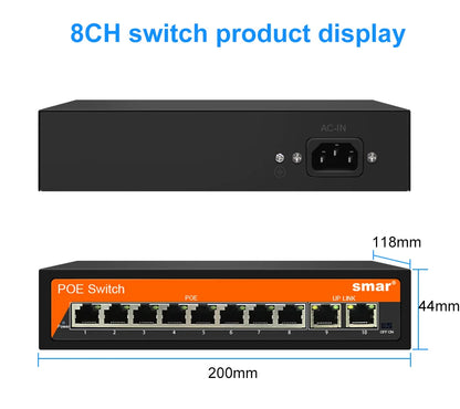 Yourogen  Switch Ethernet 10/100Mbps 48V 8/16 Ports POE IEEE 802.3 af/at for IP Camera System/Wireless