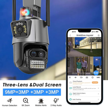 Yourogen 9MP Wi-Fi Camera Outdoor, 8X Zoom, 4K, Three Lens Dual Screen