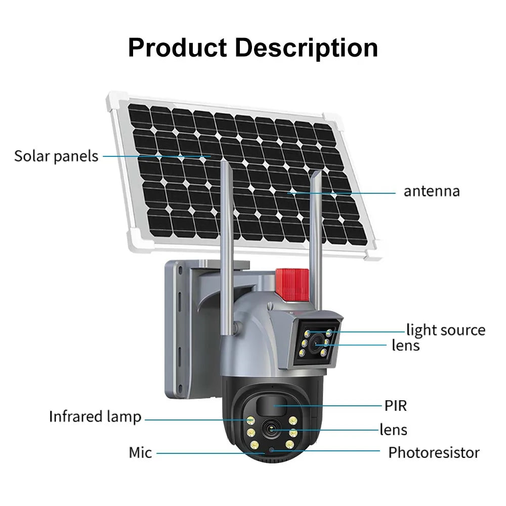 Yourogen Wireless WiFi Solar Camera 4K, 8MP, Dual Lens Dual Screen, V380