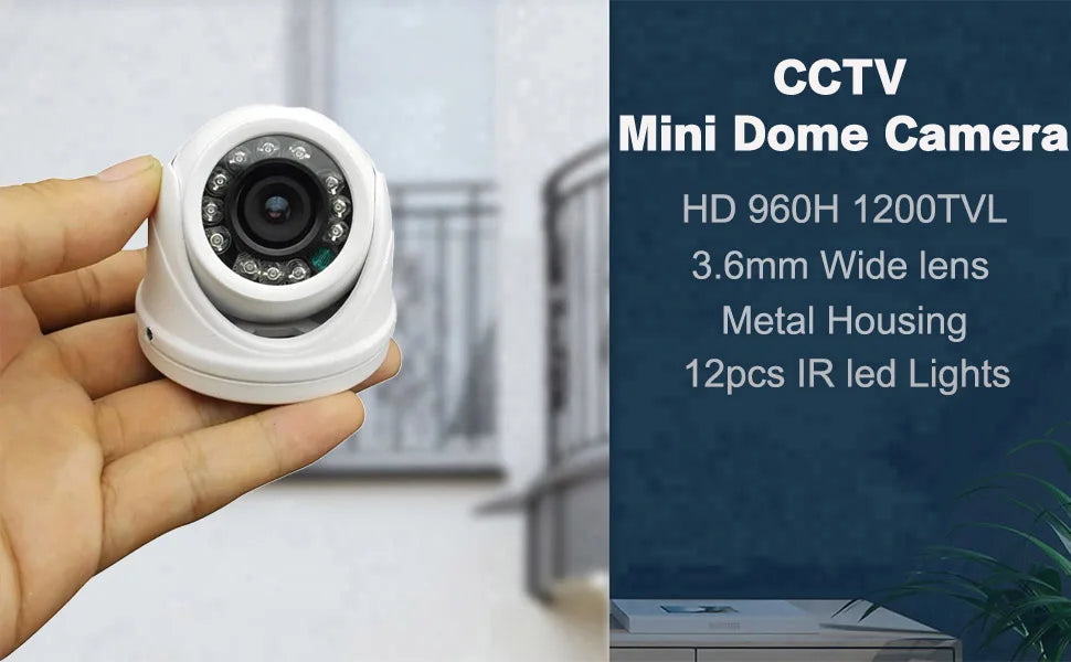 Yourogen Mini Dome Surveillance Security Camera 960H 1200TVL HD 12LEDs IR-CUT 3.6mm waterproof Armour