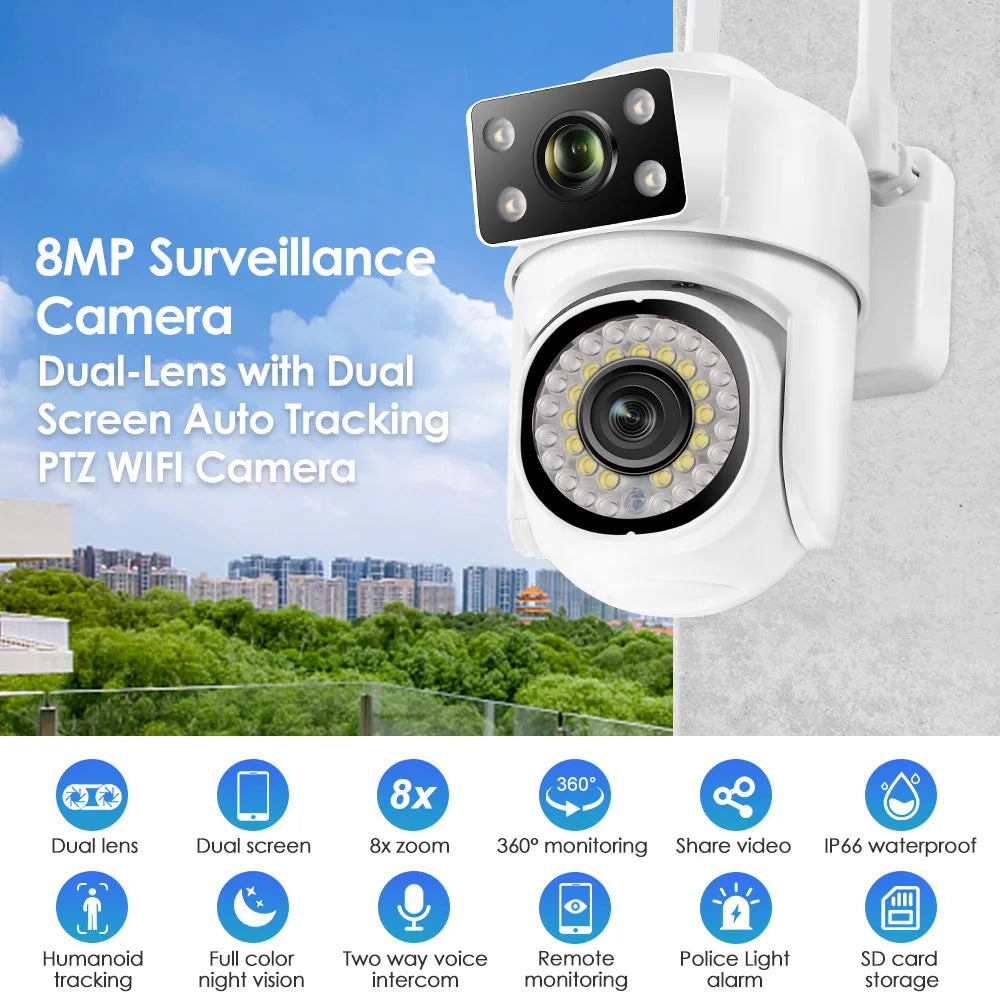 Yourogen  Wifi Camera Dual Len Human Detect Auto Tracking Outdoor 8MP 4K PTZ