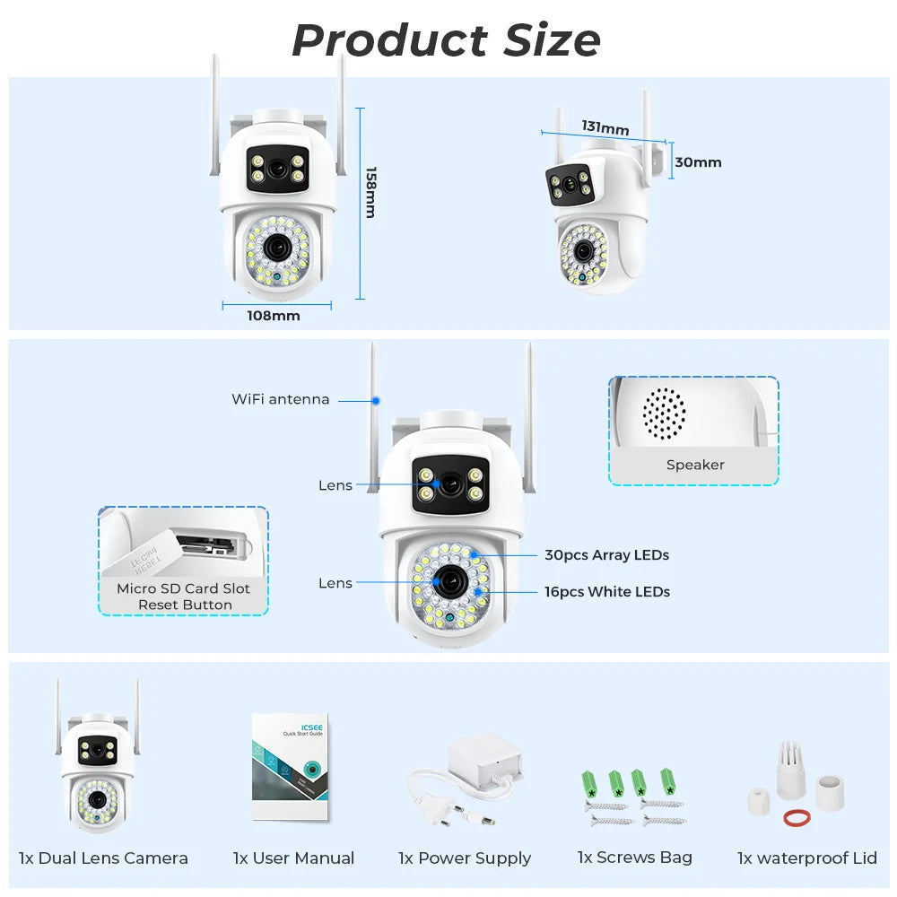 Yourogen Wifi Camera Dual Lens, Night Vision, HD, 8MP 4K