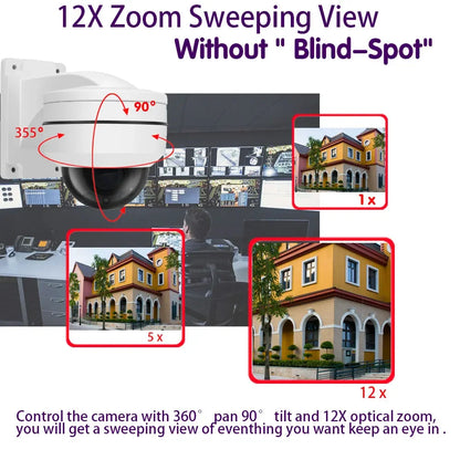 Yourogen 5MP POE PTZ Security Camera Outdoor Waterproof 12X 10X Zoom with Audio Record