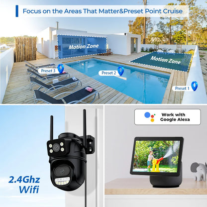 Yourogen 4K 8MP Wifi Surveillance Camera Dual Lens Night Vision AI Human Detect