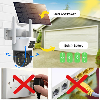 Yourogen 4K Solar wifi Camera Security System, 5MP, 10CH, 2 Way Audio, Battery Powered PTZ IP Camera Set