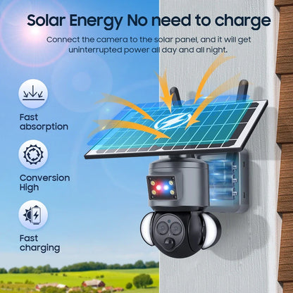 Yourogen 4K 8MP Solar PTZ Camera WIFI Dual Lens 4G SIM Outdoor wireless Surveillance Cam