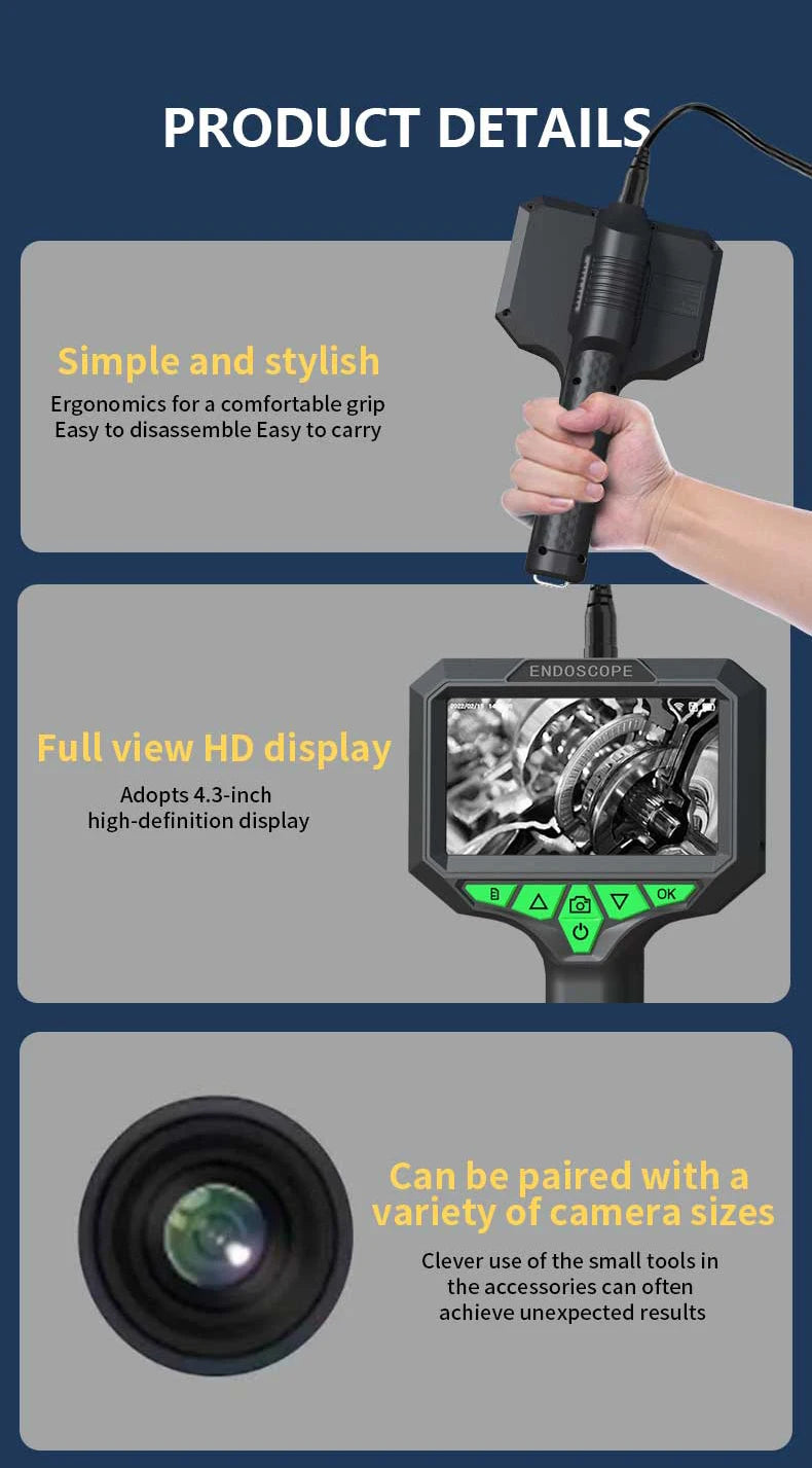 Yourogen Handheld 4.3 Inch IPS HD Screen Industrial Endoscope Camera with LED Light Waterproof